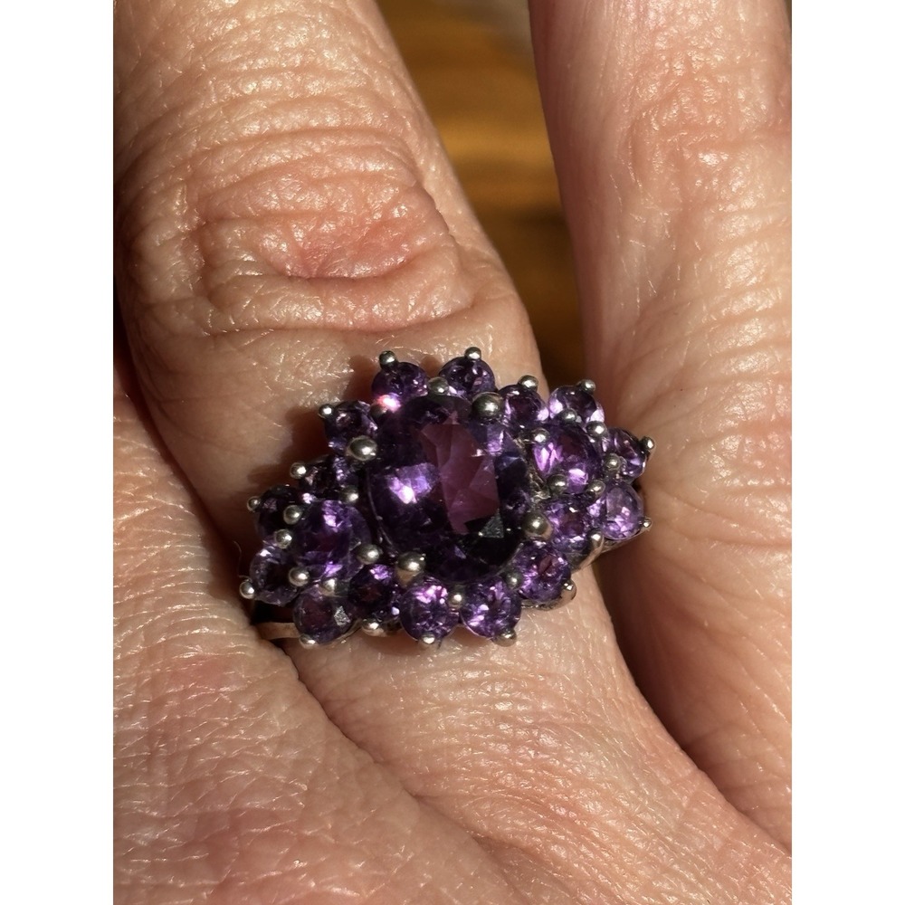 Vintage Sterling 925 Natural Amethyst Cluster Ring-Size 8.75 - Picture 5 of 6